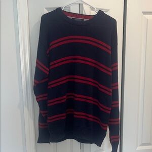 Tommy Hilfiger Navy Crewneck Sweater with Red Stripes